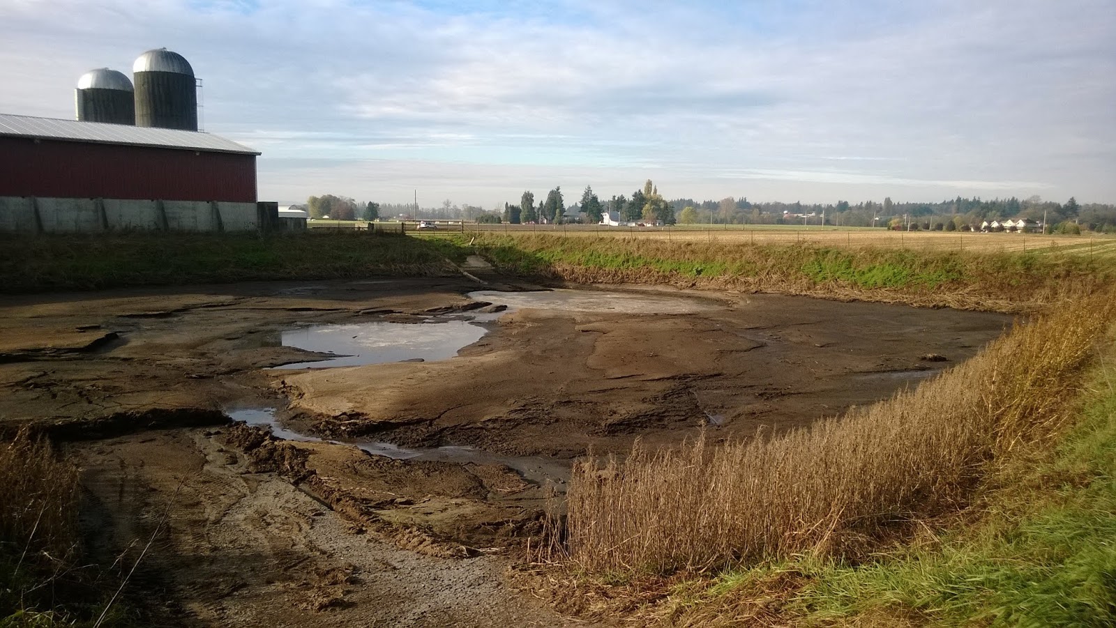 Manure lagoon pumped down for winter storage